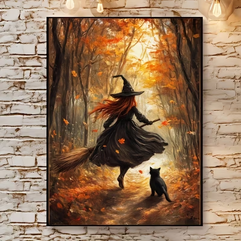 Photography Style - Retro Alloween Autumn Witch On Broomstick